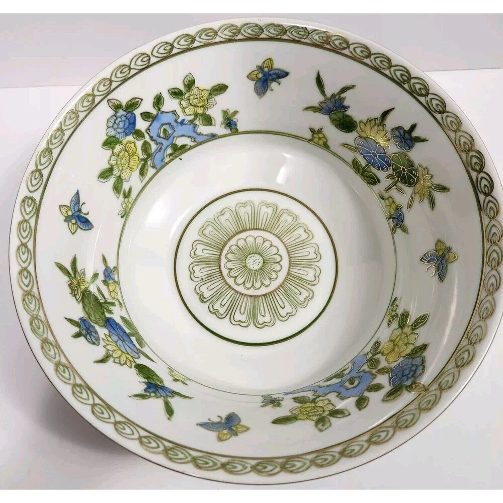 Andrea By Sadek Porcelain Bowl Made In Japan 9282 Blue, Yellow Flowers Butterfly
